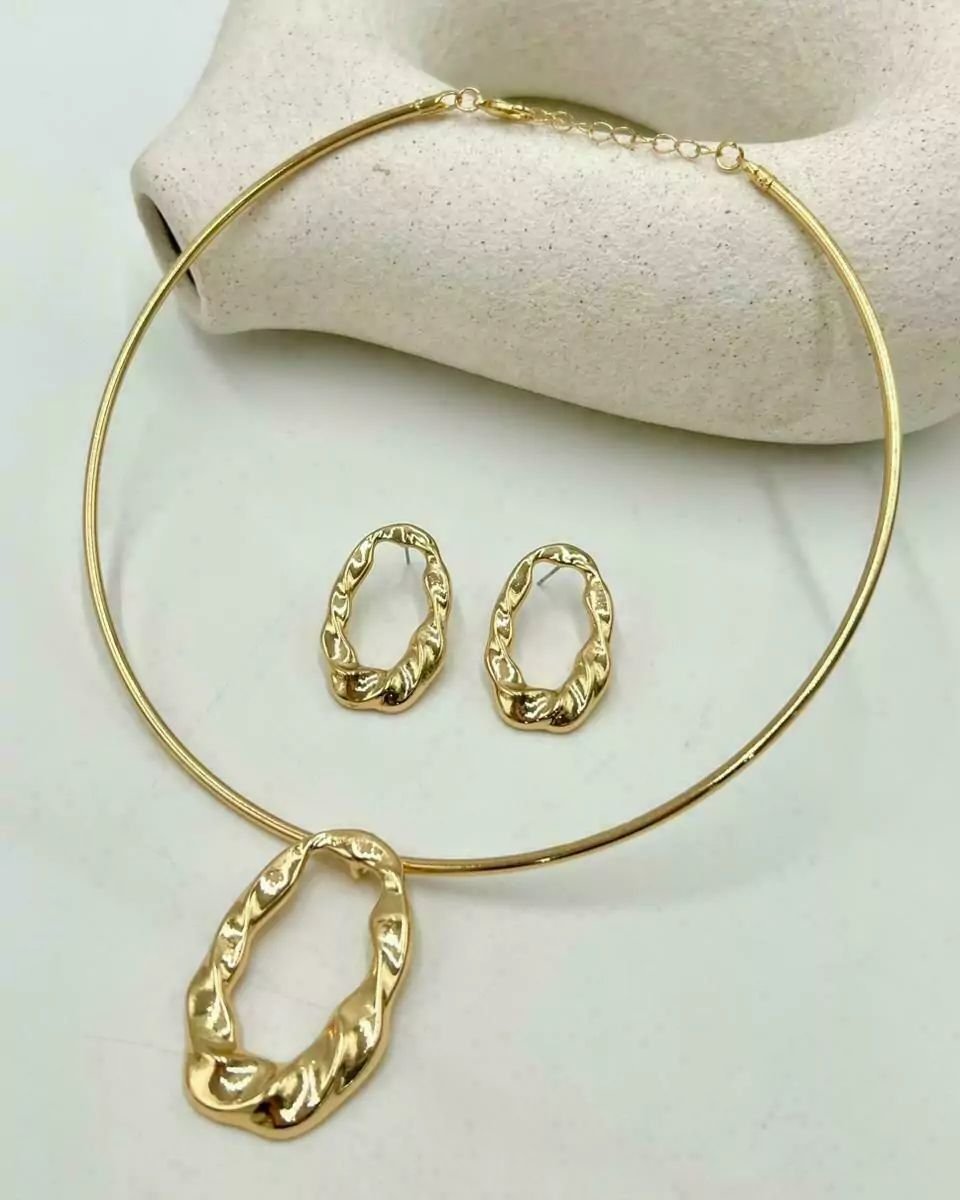 Conjunto De Colar Choker + Brinco Orgânico Bia