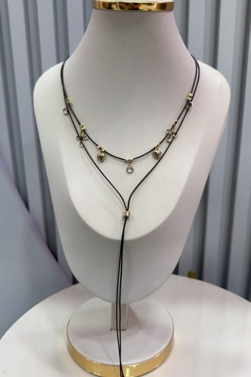 Colar Gravatinha Courino Pingentes