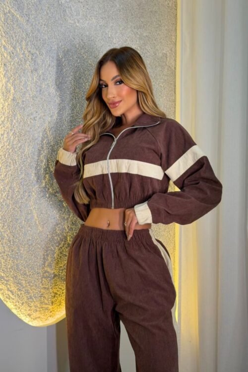 Conjunto Calça + Jaqueta Cotelê Marrom